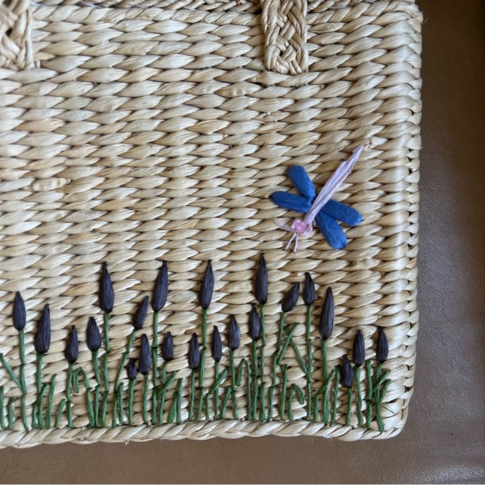 Rare Vintage 90s GAP Wicker Straw Basket Bag with Dragonfly - Picture 6 of 7